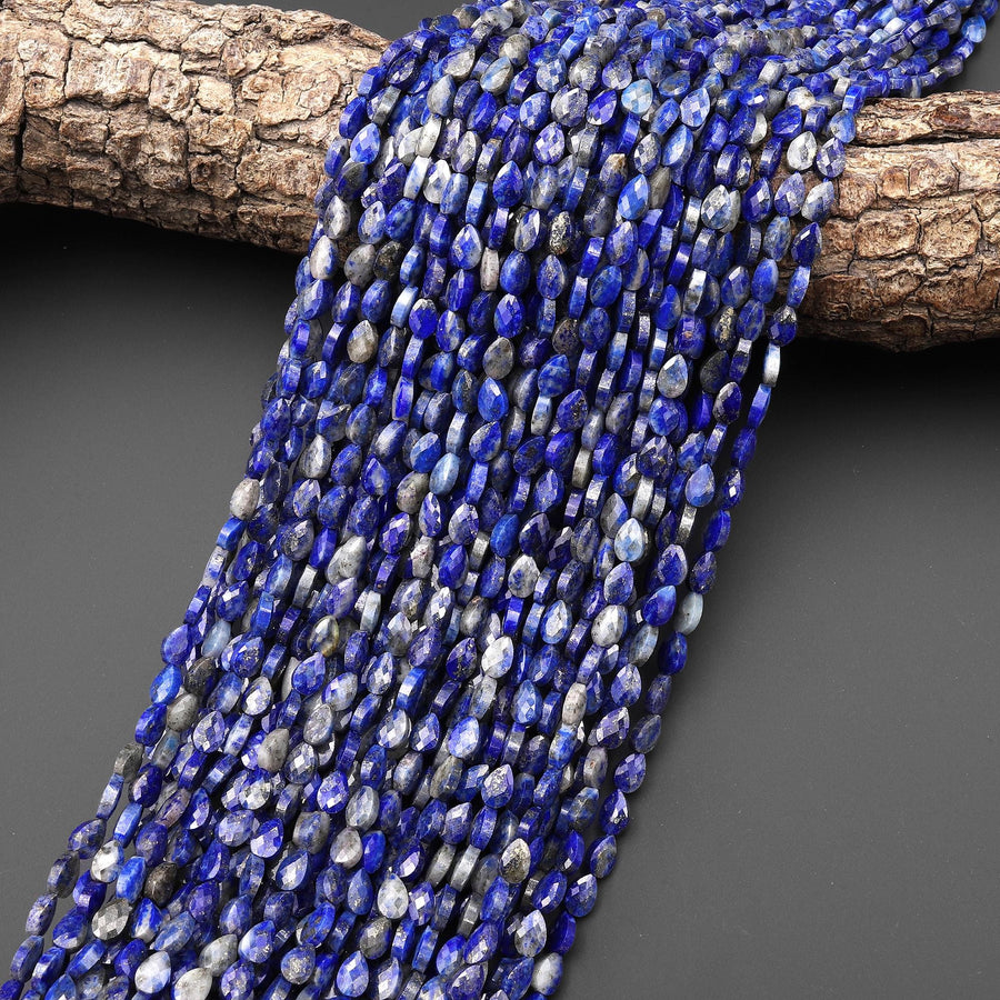 Faceted Natural Blue Lapis Leaf Teardrop Gemstone Beads 4x6mm 15.5" Strand