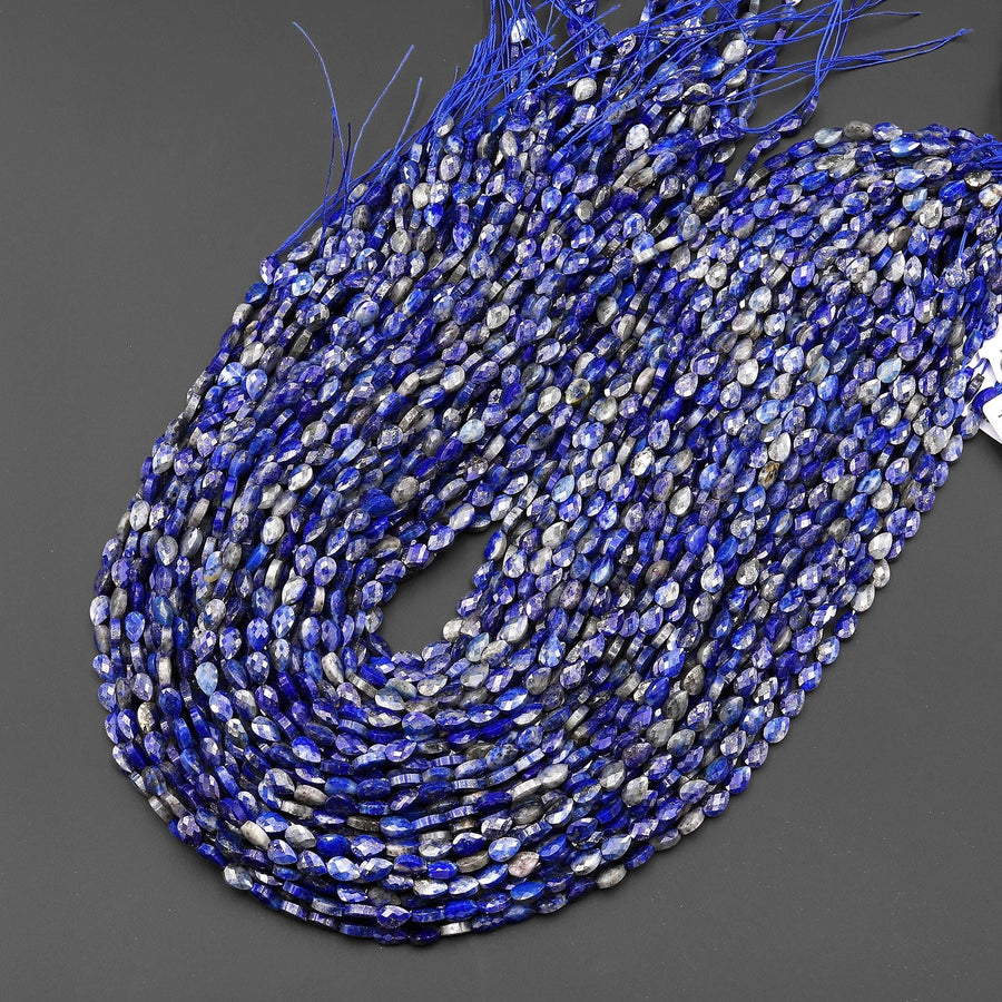 Faceted Natural Blue Lapis Leaf Teardrop Gemstone Beads 4x6mm 15.5" Strand