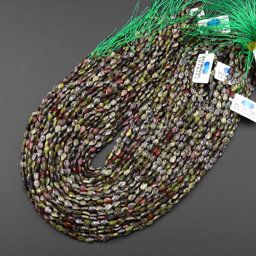 Faceted Natural Dragon Blood Jasper Leaf Teardrop Gemstone Beads 4x6mm 15.5" Strand