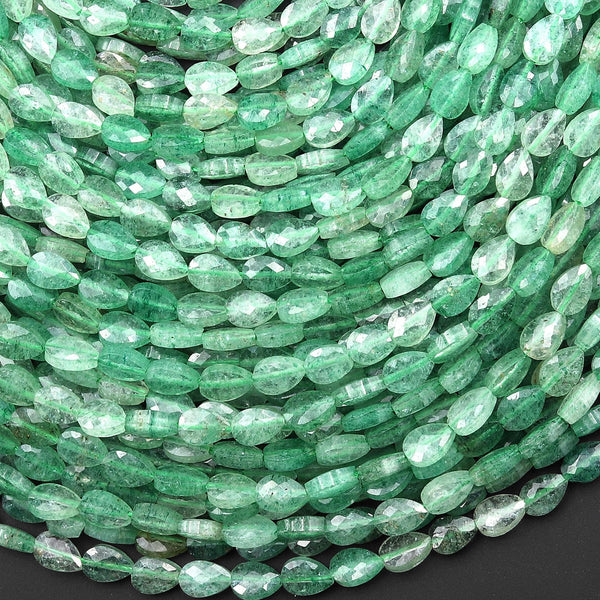 Faceted Natural African Green Chalcedony Leaf Teardrop Gemstone Beads 4x6mm 15.5" Strand