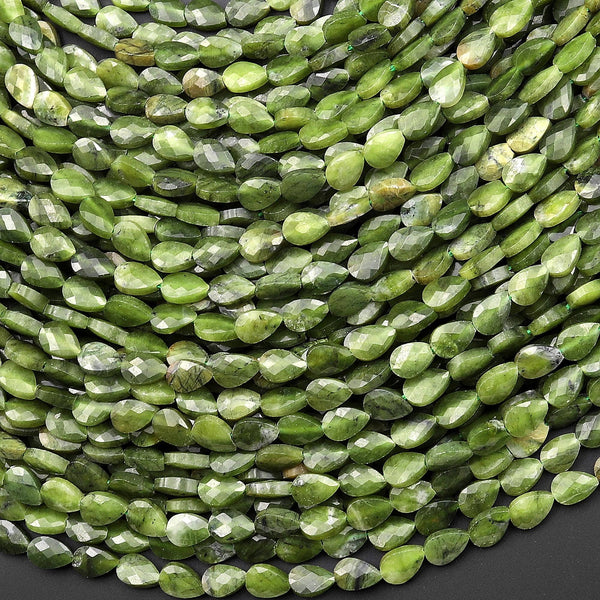 Faceted Natural Green Serpentine Jade Leaf Teardrop Gemstone Beads 4x6mm 15.5" Strand