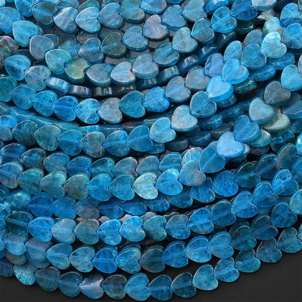 Natural Teal Blue Apatite Heart Smooth 6mm Beads Center Drilled Gemstone 15.5" Strand