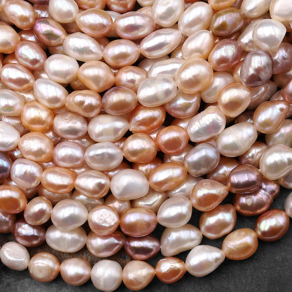 Genuine Natural White Peach Pink Mauve Purple Freshwater Pearl Freeform Oval Nugget Ombre Shimmery Iridescent Classic Pearl 7.5" Strand