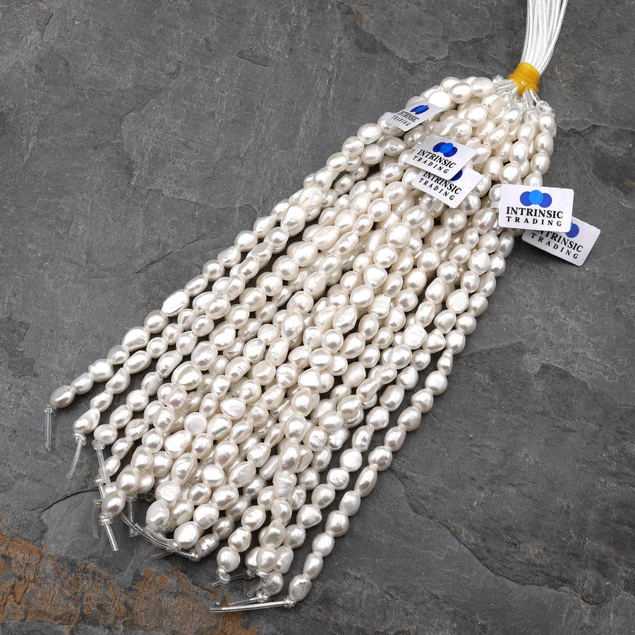 Large Hole Pearls Beads Genuine White Freshwater Baroque Potato Nugget Pearl 8mm Big 2mm Hole 7.5" Strand