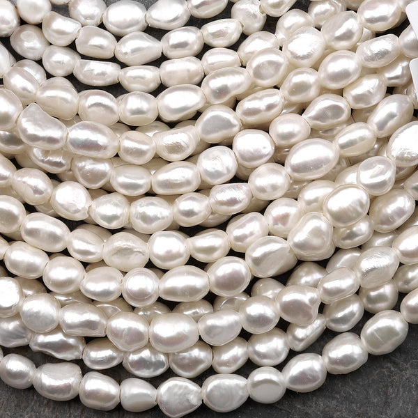 Large Hole Pearls Beads Genuine White Freshwater Baroque Potato Nugget Pearl 8mm Big 2mm Hole 7.5" Strand