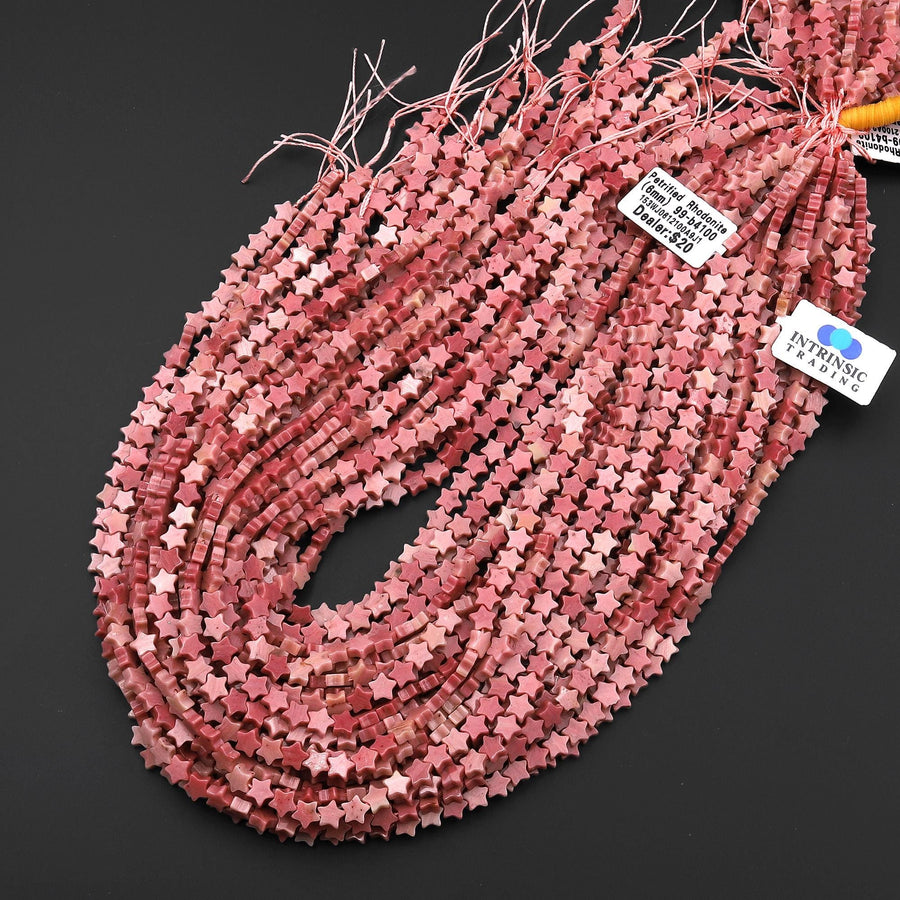 Natural Pink Petrified Rhodonite Star Beads 6mm Carved Gemstone 15.5" Strand
