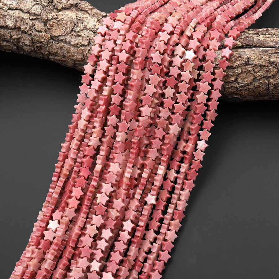 Natural Pink Petrified Rhodonite Star Beads 6mm Carved Gemstone 15.5" Strand