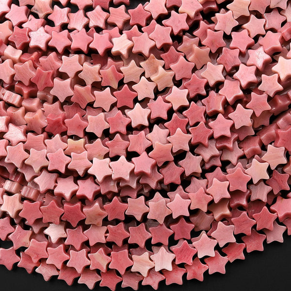 Natural Pink Petrified Rhodonite Star Beads 6mm Carved Gemstone 15.5" Strand