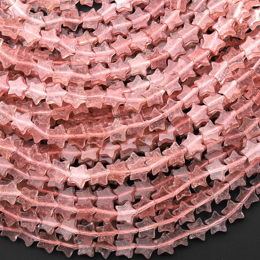 Natural Pink Strawberry Quartz Star Beads 6mm Carved Gemstone 15.5" Strand