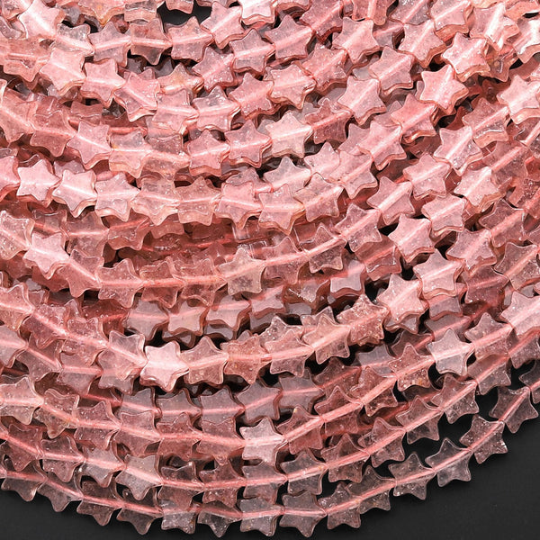 Natural Pink Strawberry Quartz Star Beads 6mm Carved Gemstone 15.5" Strand