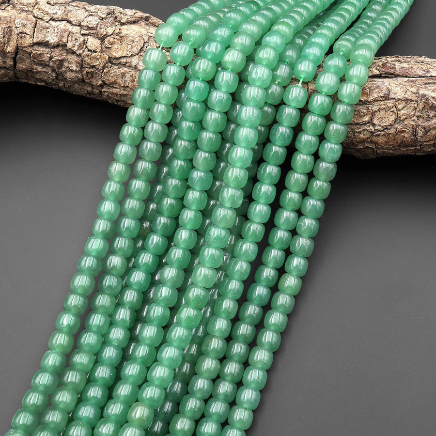 AAA Natural Green Aventurine 8mm Smooth Barrel Rounded Cylinder Short Tube Beads 15.5" Strand