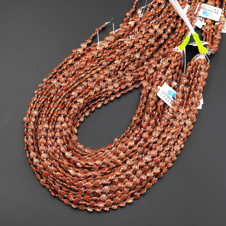 Sparkling Goldstone Heart Beads 6mm Gemstone 15.5" Strand