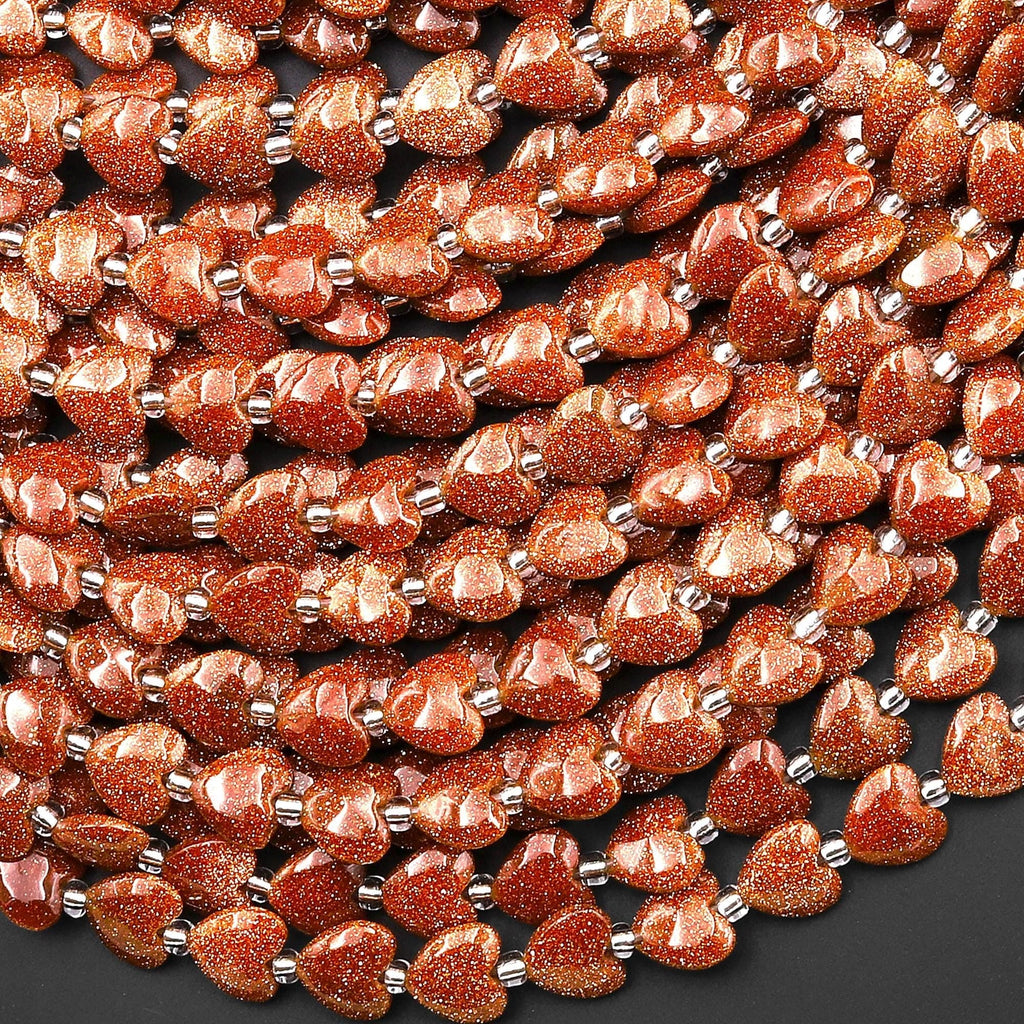 Sparkling Goldstone Heart Beads 6mm Gemstone 15.5" Strand