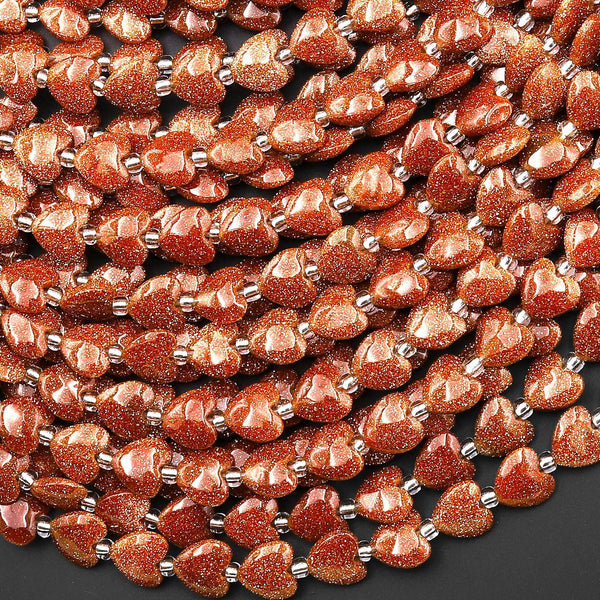 Sparkling Goldstone Heart Beads 6mm Gemstone 15.5" Strand