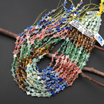 4 Four Leaf Clover Mixed Natural Gemstone Beads Natural Amazonite Tiger's Eye Aventurine Petrified Rhodonite Lapis 7mm 8mm 15.5" Strand