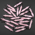 Natural Pink Rose Quartz Carved Wand Ritual Dagger Pendant Drilled Crystal Gemstone Bead Pendulum