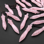 Natural Pink Rose Quartz Carved Wand Ritual Dagger Pendant Drilled Crystal Gemstone Bead Pendulum