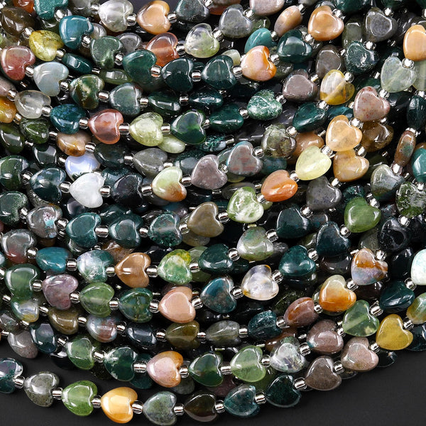 Natural Natural Indian Agate Carved Heart Beads 6mm Gemstone 15.5" Strand