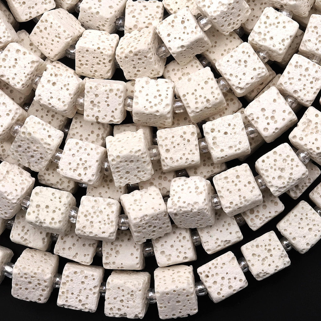 White Lava 8mm Smooth Cube Dice Gemstone Beads 15.5" Strand