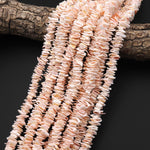 Natural Soft Coral Pink Mother of Pearl Freeform Heishi Thin Disc Center Dilled Beads 15.5" Strand