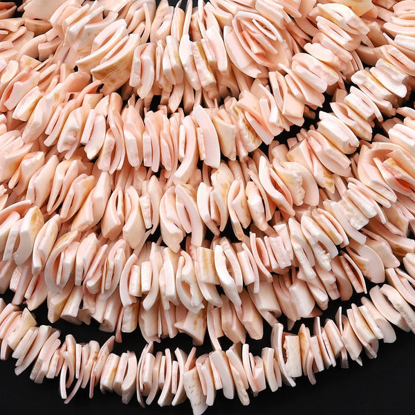Natural Soft Coral Pink Mother of Pearl Freeform Heishi Thin Disc Center Dilled Beads 15.5" Strand