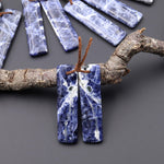 Natural Blue Sodalite Rectangle Earrings Drilled Matched Gemstone Bead Pair