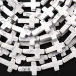 Natural White Howlite Cross Beads 10x14mm 12x20mm Vertically Drilled Gemstone 15.5" Strand