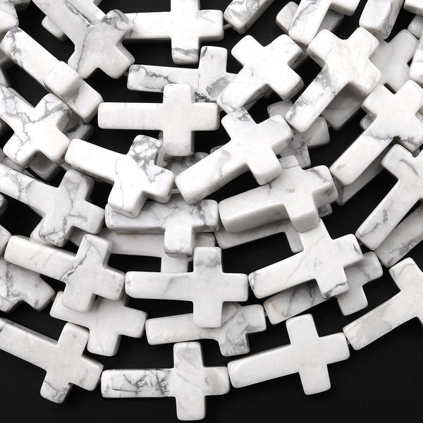 Natural White Howlite Cross Beads 10x14mm 12x20mm Vertically Drilled Gemstone 15.5" Strand