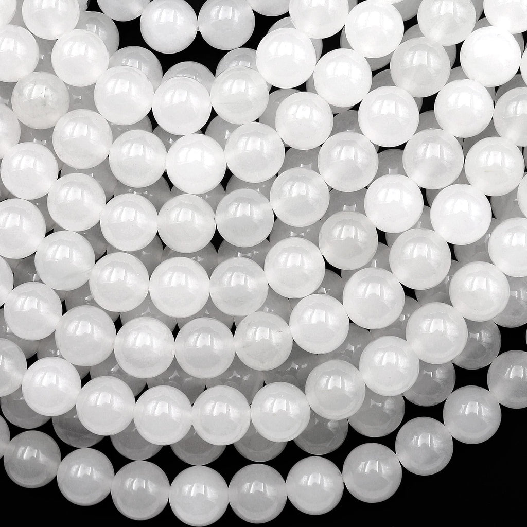 Pristine White Gemmy Natural Ice Mountain Jade 6mm 8mm 10mm Smooth Round Beads 15.5" Strand