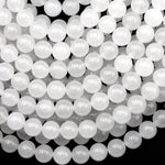 Pristine White Gemmy Natural Ice Mountain Jade 6mm 8mm 10mm Smooth Round Beads 15.5" Strand