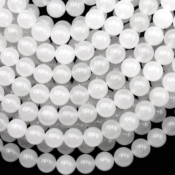 Pristine White Gemmy Natural Ice Mountain Jade 6mm 8mm 10mm Smooth Round Beads 15.5" Strand