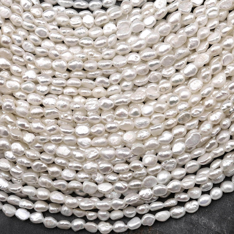 Genuine Natural White Freshwater Pearl 3mm 4mm 5mm Vertically Drilled Nugget Beads 14.5" Strand