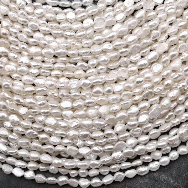 Genuine Natural White Freshwater Pearl 3mm 4mm 5mm Vertically Drilled Nugget Beads 14.5" Strand