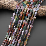 Natural Indian Agate Cross Beads 10x14mm 12x20mm Vertically Drilled Red Green Mauve Gemstone 15.5" Strand