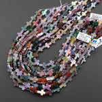 Natural Indian Agate Cross Beads 10x14mm 12x20mm Vertically Drilled Red Green Mauve Gemstone 15.5" Strand