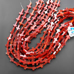 Natural Red Carnelian Cross Beads 10x14mm 12x20mm Vertically Drilled Gemstone 15.5" Strand