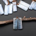Genuine Natural Blue Aquamarine Earring Rectangle Pair Drilled Matched Gemstone Beads