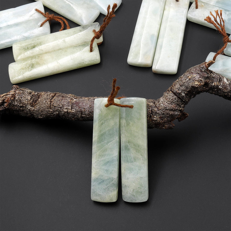 Natural Aqua Sea Green Blue Aquamarine Earring Rectangle Pair Drilled Matched Gemstone Beads