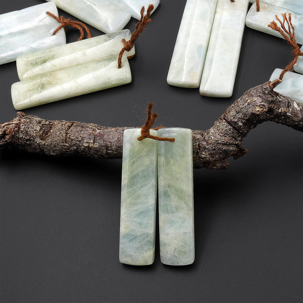Natural Aqua Sea Green Blue Aquamarine Earring Rectangle Pair Drilled Matched Gemstone Beads