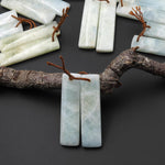 Natural Aqua Sea Green Blue Aquamarine Earring Rectangle Pair Drilled Matched Gemstone Beads