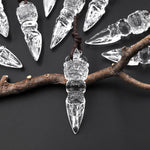 Natural Clear Rock Crystal Quartz Carved Phurba Dagger Pendant Protection Clarity and Spiritual Power