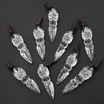 Natural Clear Rock Crystal Quartz Carved Phurba Dagger Pendant Protection Clarity and Spiritual Power