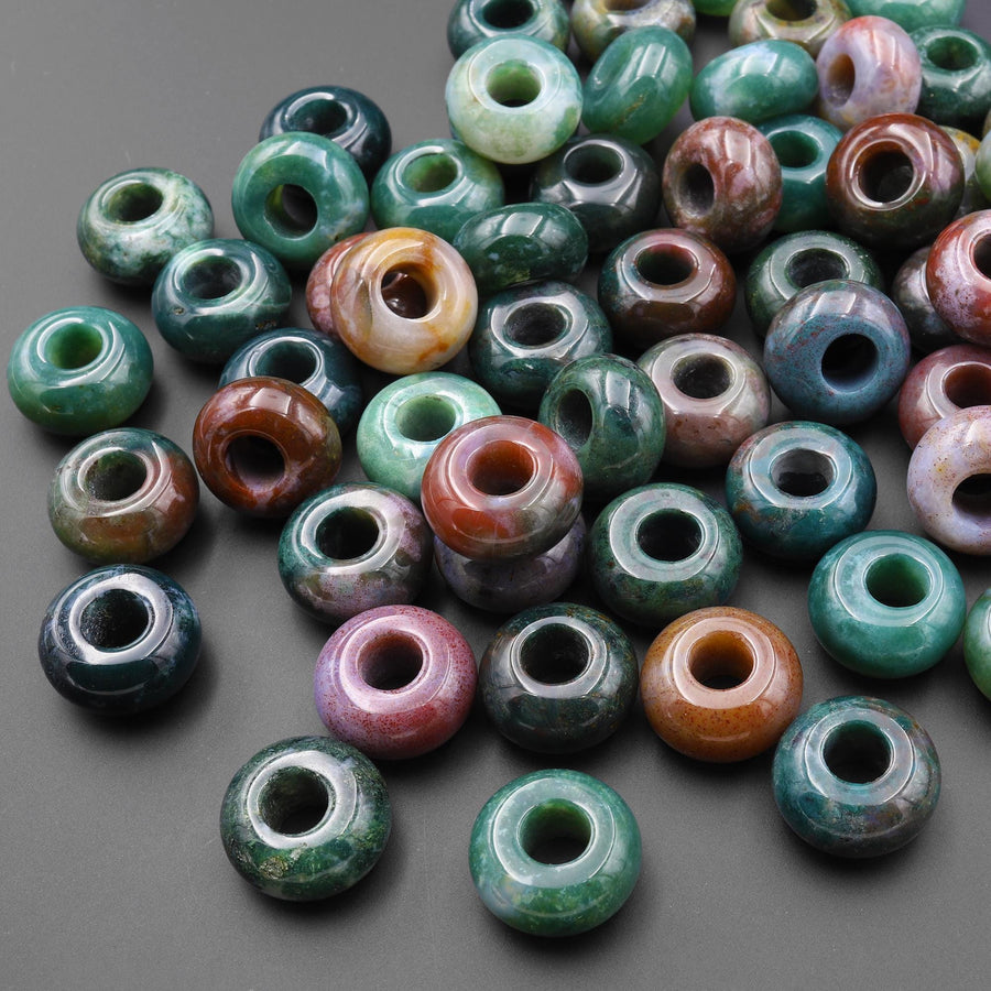 Large Hole Beads 6mm Drill Natural Indian Agate 14mm Rondelle Bead