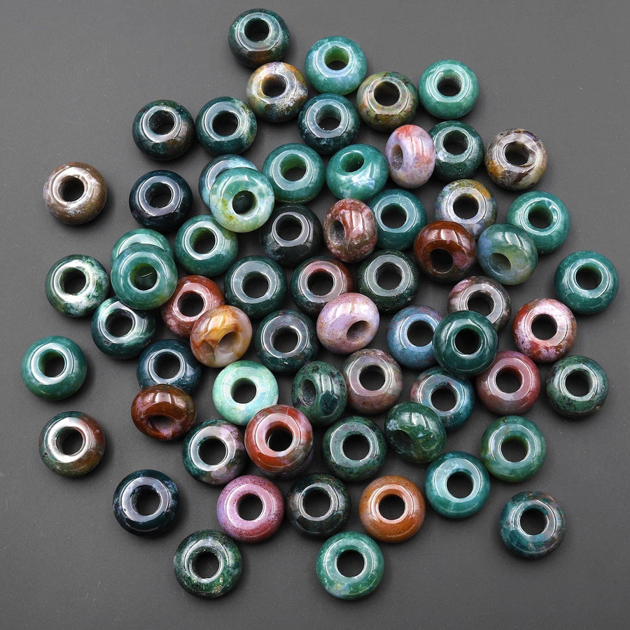 Large Hole Beads 6mm Drill Natural Indian Agate 14mm Rondelle Bead