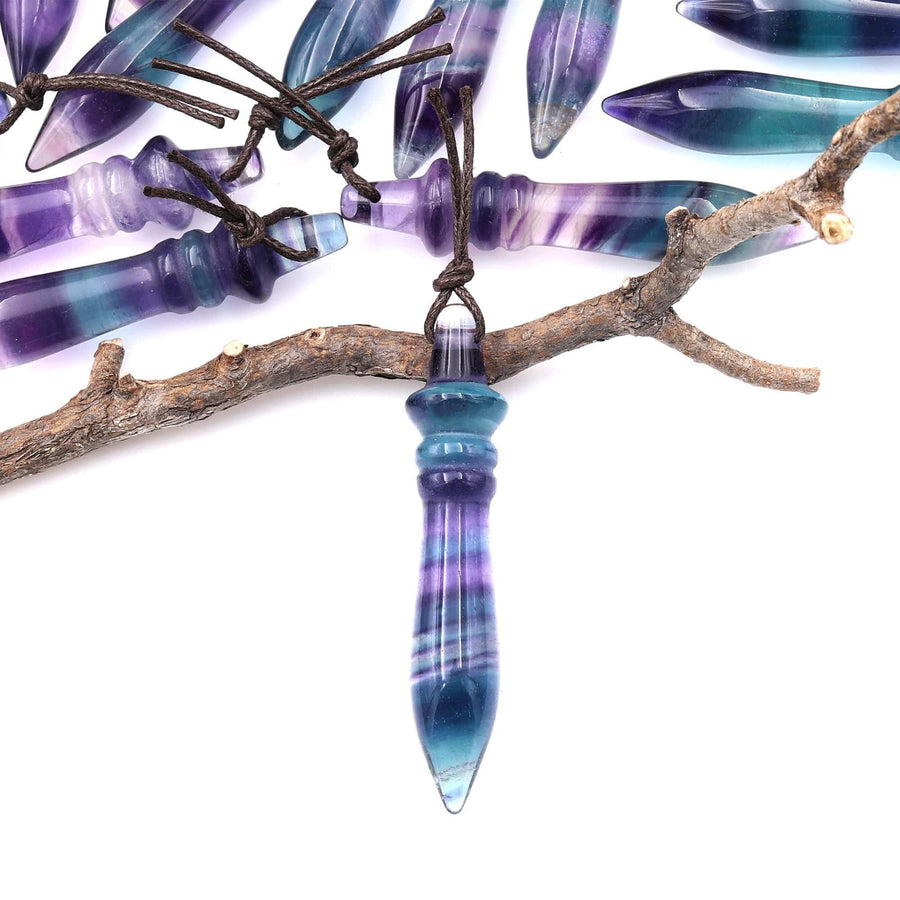 Natural Fluorite Carved Wand Ritual Dagger Pendant Drilled Crystal Gemstone Bead Pendulum