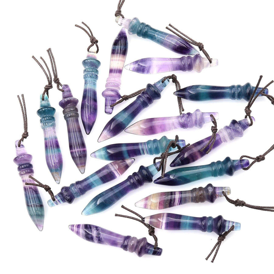Natural Fluorite Carved Wand Ritual Dagger Pendant Drilled Crystal Gemstone Bead Pendulum