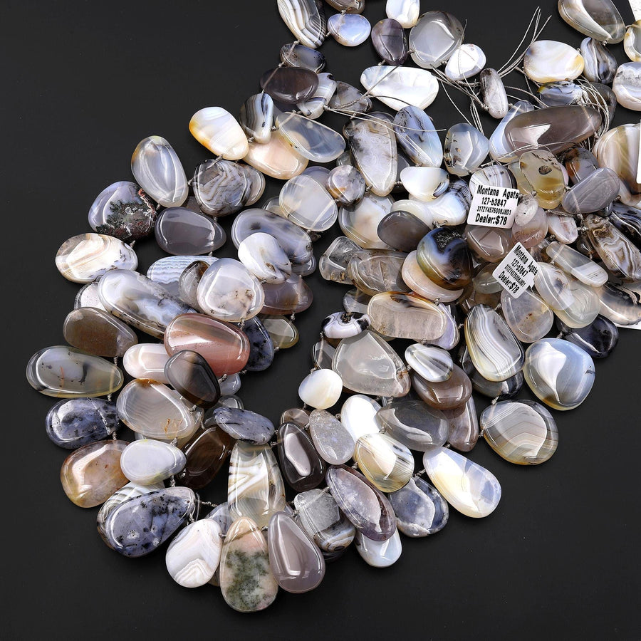 AAA Natural Montana Agate Freeform Teardrop Focal Pendant Beads Top Side Drilled 15.5" Strand
