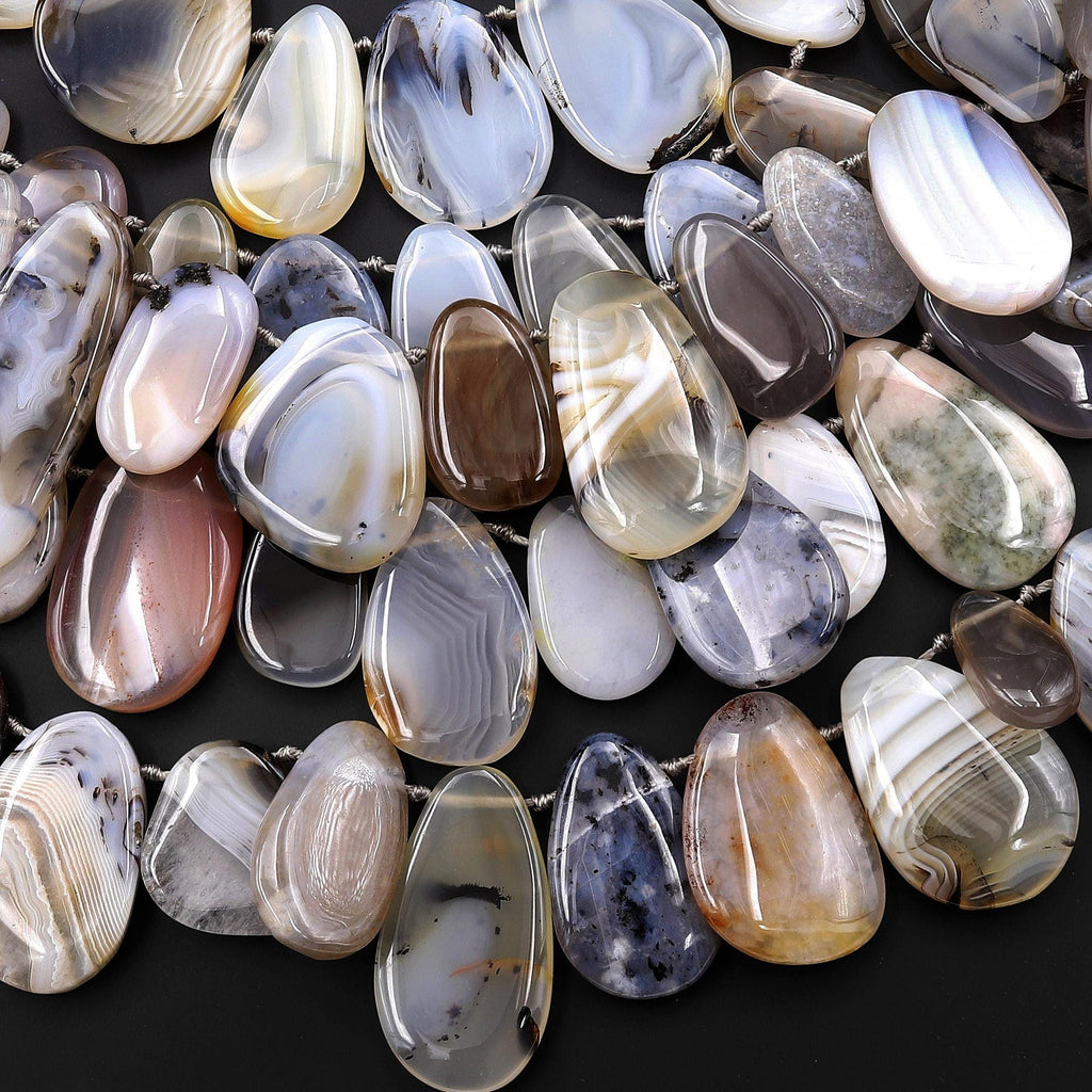 AAA Natural Montana Agate Freeform Teardrop Focal Pendant Beads Top Side Drilled 15.5" Strand