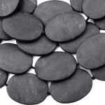 Large Hand Cut Matte Natural Brazilian Black Stone Oval Beads Gemstone 15.5" Strand