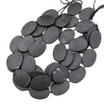 Large Hand Cut Matte Natural Brazilian Black Stone Oval Beads Gemstone 15.5" Strand